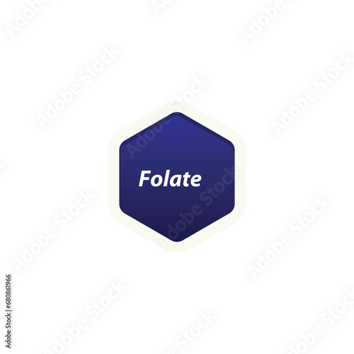 Folate symbol label vector, hexagon shape with text, Suitable for health product packaging.