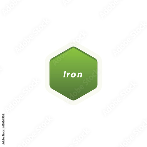 Iron symbol label vector, hexagon shape with text, Suitable for health product packaging.