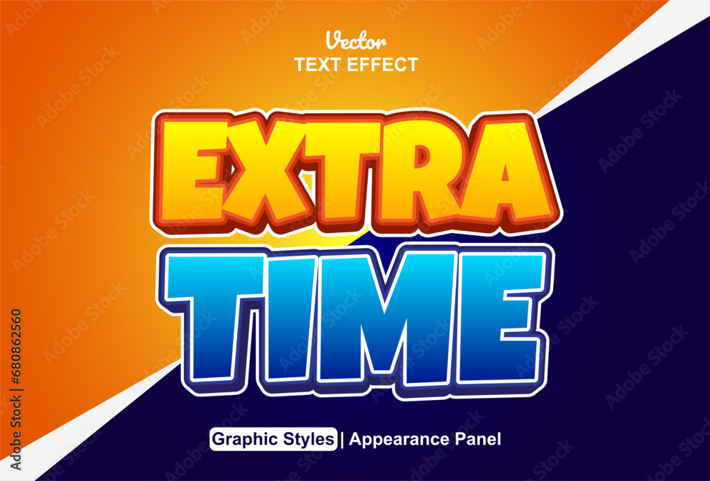 extra time text effect graphic style blue and orange color editable.