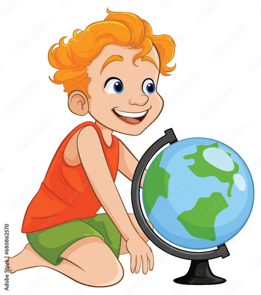 Smiling Boy Examining World Globe Toy Smiling Boy Examining World Globe Toy