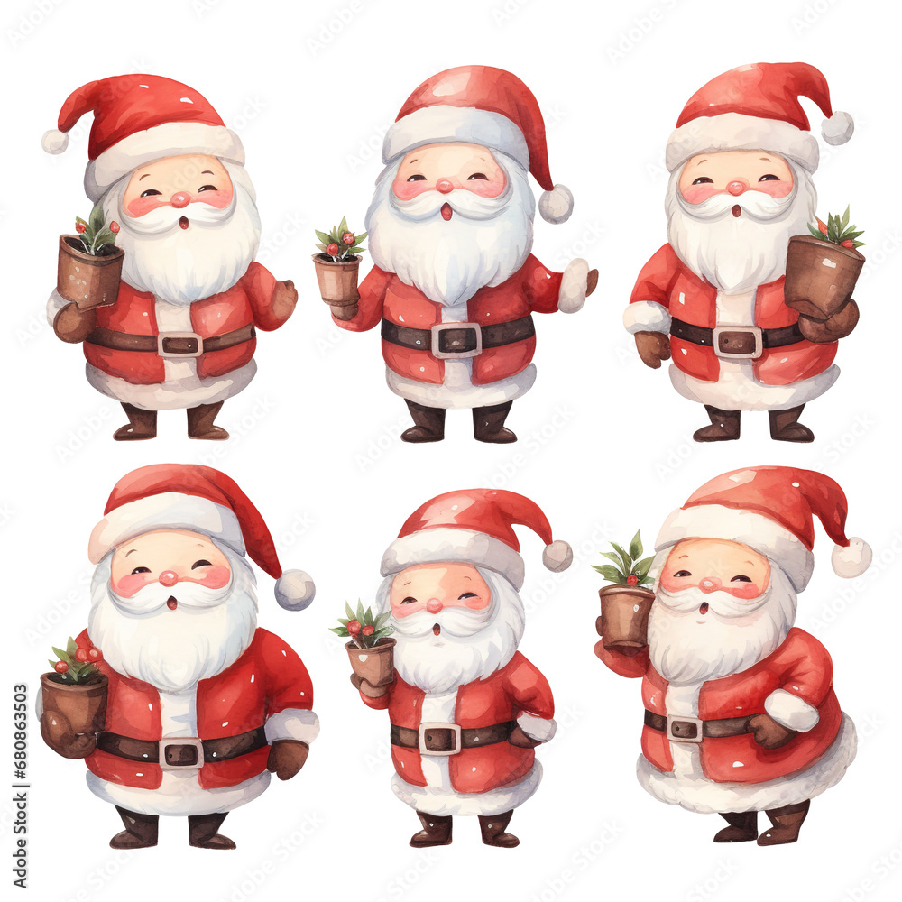 Hand-drawn cute Santa Claus clipart in vibrant watercolor, perfect for Christmas and holiday designs, isolated on a transparent background
Hand-drawn cute Santa Claus clipart in vibrant watercolor, perfect for Christmas and holiday designs, isolated on a transparent background