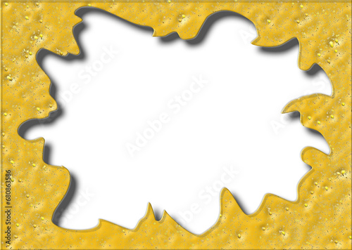 three-dimensional relief frame, liquid metal effect, empty center, ideal for postcards and greeting cards, photos. vector design. Gold color