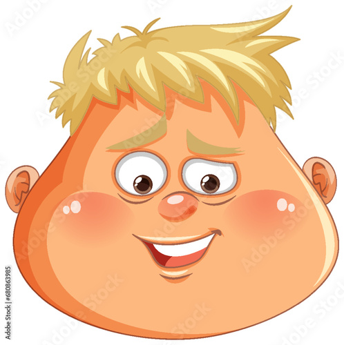Overweight Man Head with Sneer Face