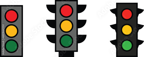 Traffic light icons collection lined, isolated and colored version. Design template. Vector illustration