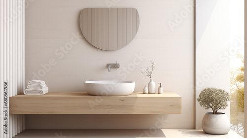 wall mounted vanity with white ceramic vessel sink