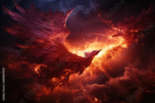 Phoenix is flying burning with fire. Birds. Mythical creatures. Generative AI