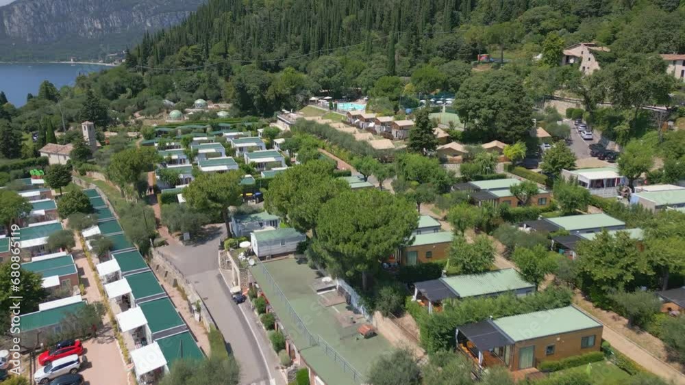 Aerial Shot of La Rocca Camping in Lake Garda, Italy. 4K Drone Aerial Shot of La Rocca Camping in Lake Garda, Italy. 4K Drone