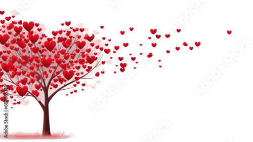 Red heart tree isolated on white or transparent background, png photo