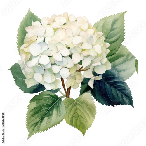 Fototapeta Naklejka Na Ścianę i Meble -  Watercolor white hydrangea flowers on a transparent or white background