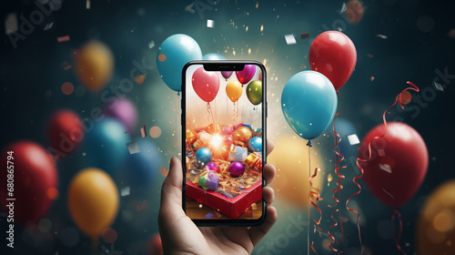 mobile phone with balloons