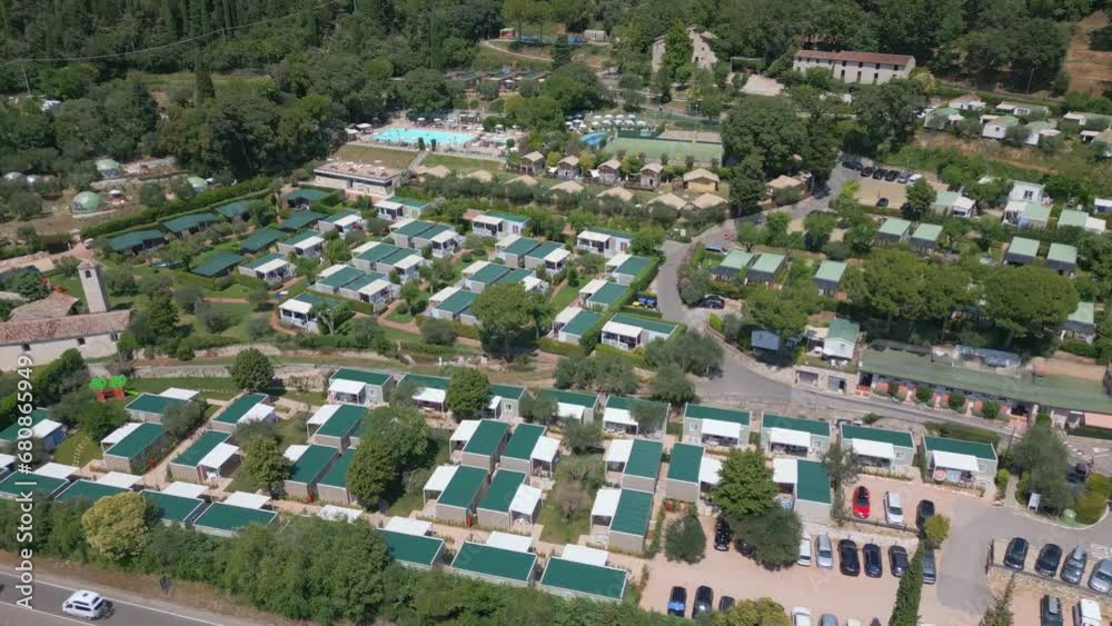 Aerial View of La Rocca Camping in Lake Garda, Italy. 4K Drone Aerial View of La Rocca Camping in Lake Garda, Italy. 4K Drone