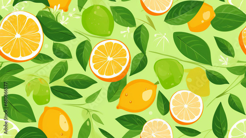 Pattern of citrus fruits  in the style of watercolor drawing