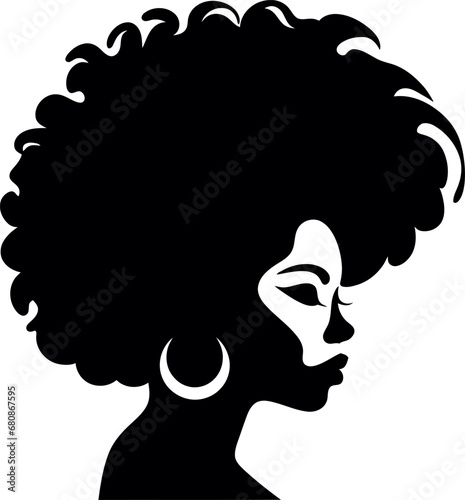 Afro haircut woman silhouette in black color. Laser cutting eps10 vector template.