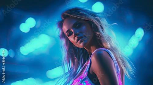 Neon Rave. Dancer's Silhouette Against a Lively Bokeh Backdrop.