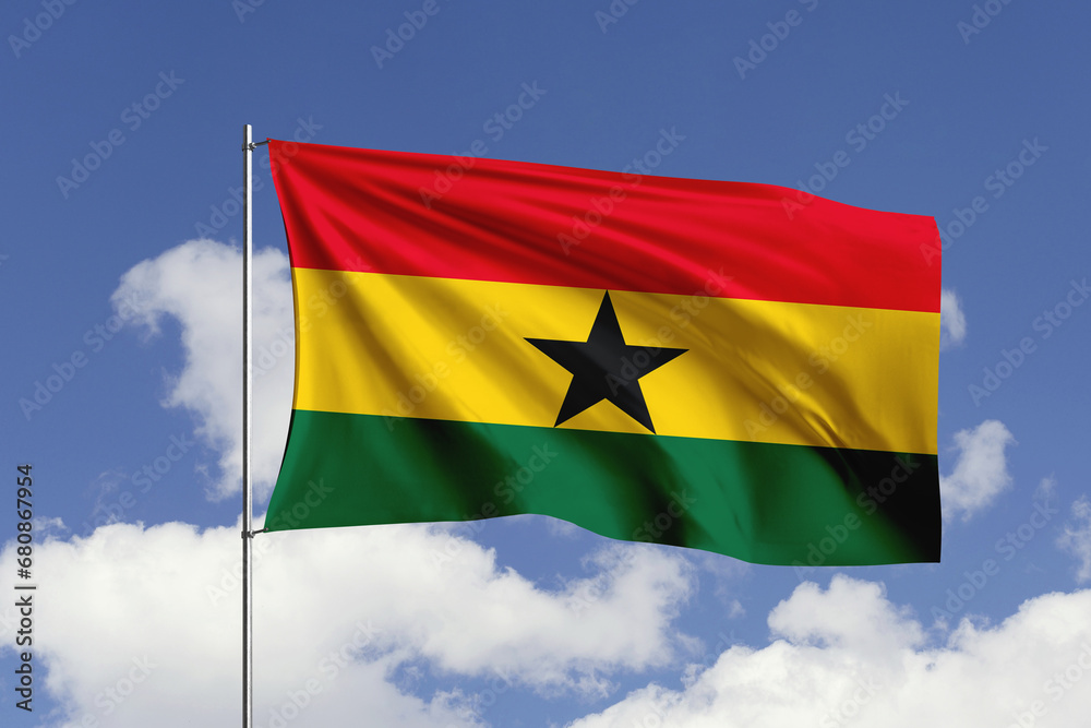 Ghana flag fluttering in the wind on sky. Ghana flag fluttering in the wind on sky.