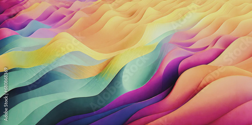 illustrazione con sfondo di onde e forme curvilinee sovrapposte in colori brillanti photo