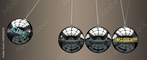 Actions leads to Consequences. A metaphor in which actions initiates motion of consequences and gives it energy. Cause and effect relation between actions and consequences.,3d illustration