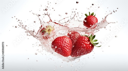 Strawberry with water splashes on a white background