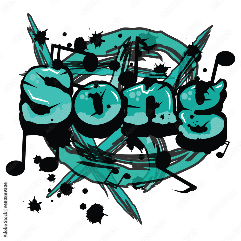 'Song' typography with graffiti style and grunge effects vector illustration text art on white background.