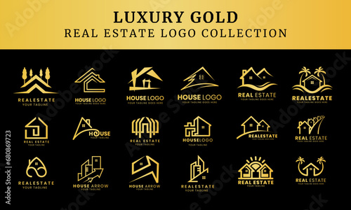 Collection of luxury building architecture sets, real estate logo design symbols