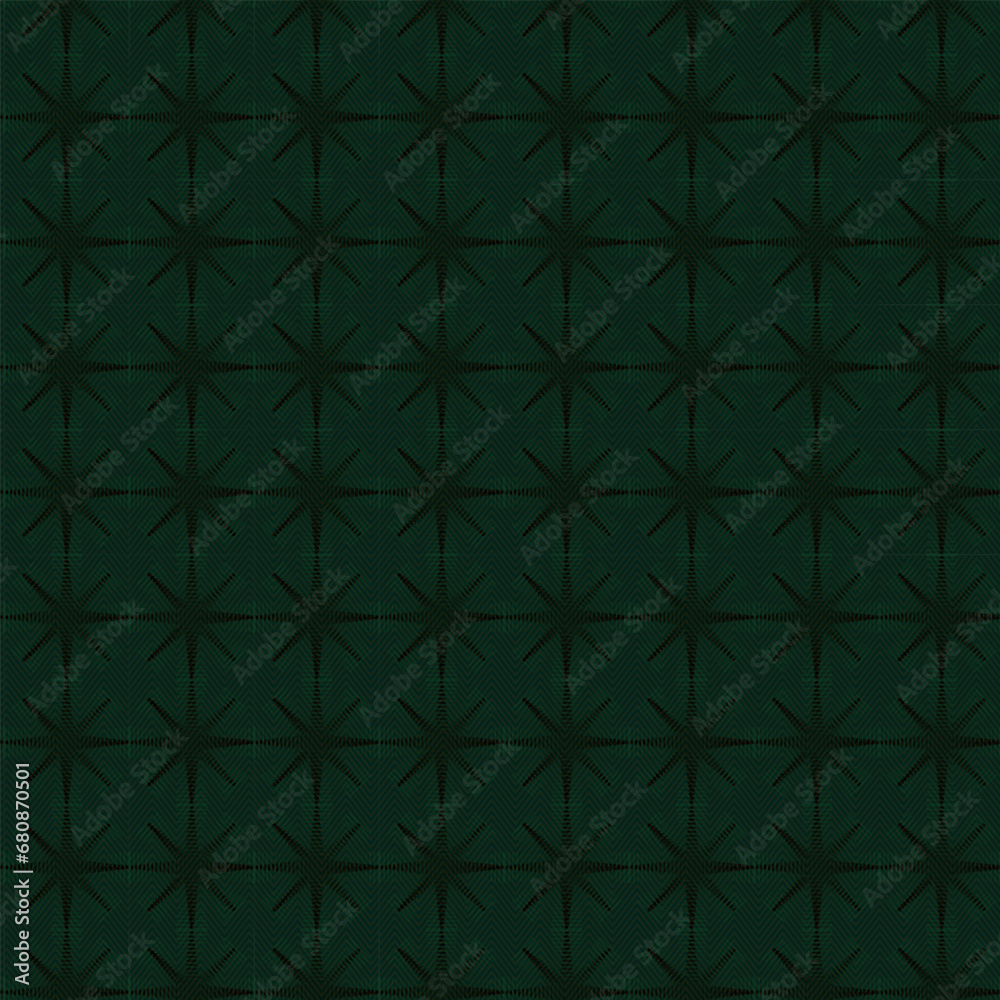 Plaid Seamless Pattern, EPS10 Vector Pixel in Dark Green and Black, Modern Star Tartan Background Graphic with Herringbone Line Grid