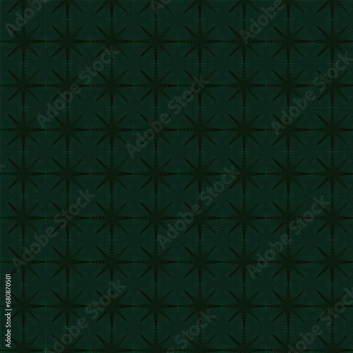 Plaid Seamless Pattern, EPS10 Vector Pixel in Dark Green and Black, Modern Star Tartan Background Graphic with Herringbone Line Grid