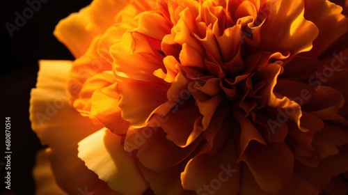 The soft texture of a marigold's petals captured in the gentle glow of the afternoon sun, radiating warmth © Татьяна Креминская
