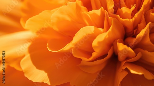 The soft texture of a marigold's petals captured in the gentle glow of the afternoon sun, radiating warmth