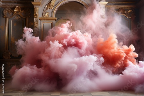 Dramatic Pink Smoke Cloud Inside Luxurious Gilded Room