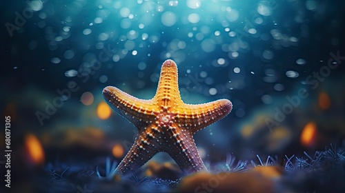 One Starfish in Shallow Seas with Bokeh Background. © Anamul Hasan