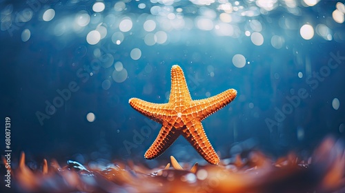 One Starfish in Shallow Seas with Bokeh Background. © Anamul Hasan