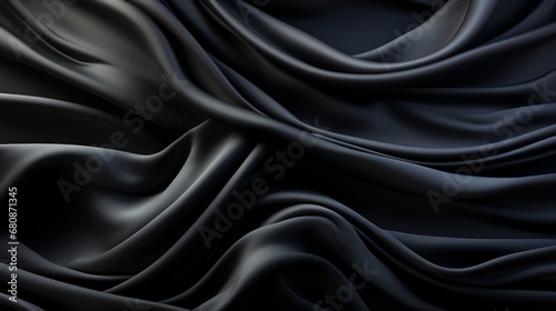 Abstract close-up of black silk fabric texture in a modern minimalist style. AI generate