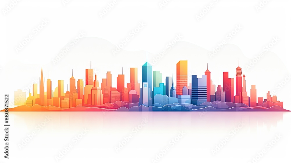 Flat-Style Minimalist UI Illustration Featuring a Cityscape with Skyscrapers.