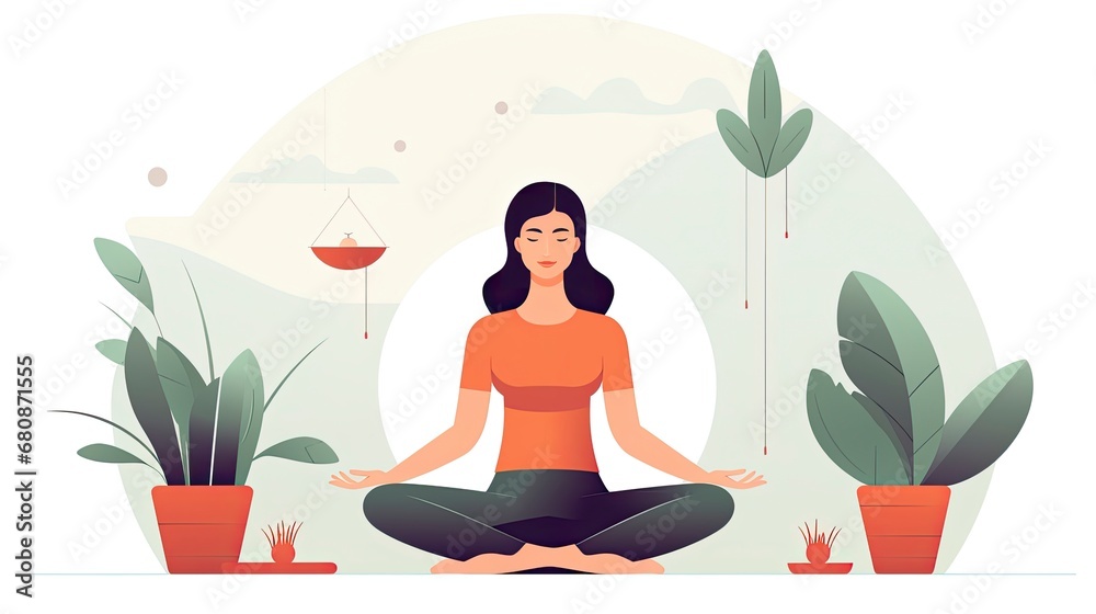 custom made wallpaper toronto digitalSimplified UI Illustration of Yoga Session in Flat Style on White Background.