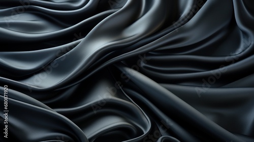 Close-up shot of black silk fabric texture with a modern minimalist style. AI generate