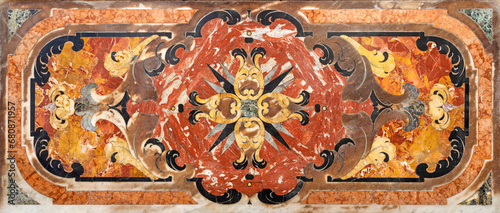 NAPLES, ITALY - APRIL 24, 2023: The baroque stone mosaic (pietra dura) in the church Chiesa di San Pietro Martire.