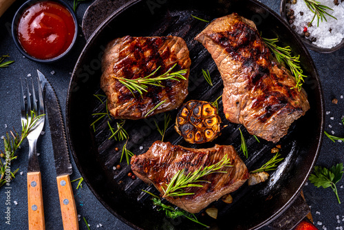 Grilled beef steak with herb and spices