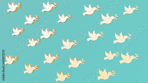 Flying doves as peace symbols on blue background, 3d render, 3d illustration