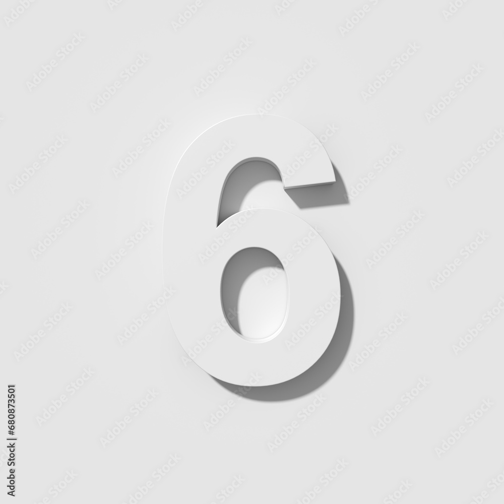 White number six 6 on white background. White number six 6 on white background.
