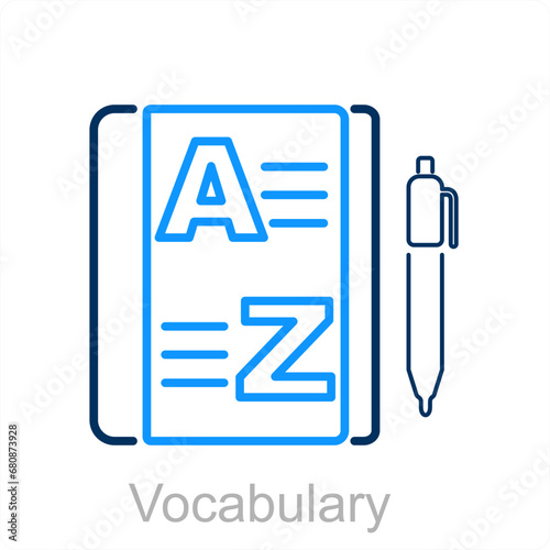 Vocabulary and language icon concept

