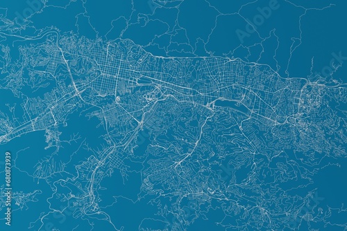Map of the streets of Caracas (Venezuela) made with white lines on blue background. 3d render, illustration photo