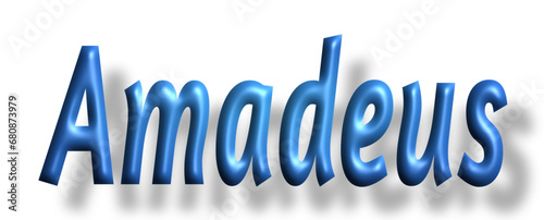 Amadeus -  lettering - light blue color, embossed tubular font, transparent background, holiday party design, vector project