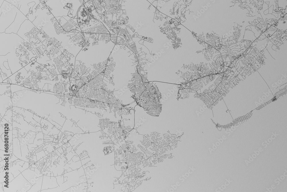 Obraz premium Map of the streets of Charleston (South Carolina, USA) made with black lines on grey paper. Top view. 3d render, illustration
