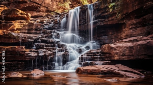 Serene Waterfall Cascading Over Rocks in Forest