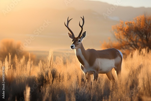 pronghorn in natural desert environment. Wildlife photography photo