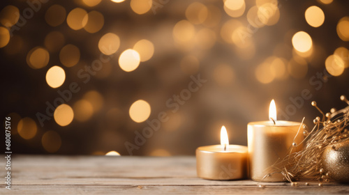 Beautiful backdrop with candles and bokeh for Candlemas day background with copy space