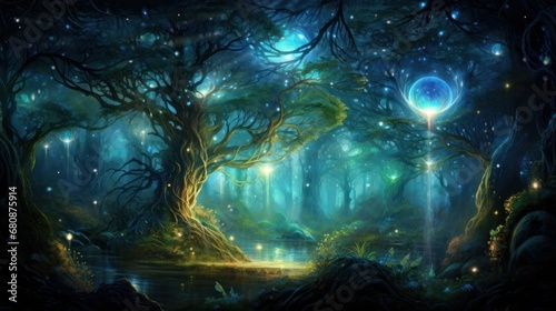 Mystical Forest: Capturing the Enchantment of Ethereal Psychic Waves © Supasin