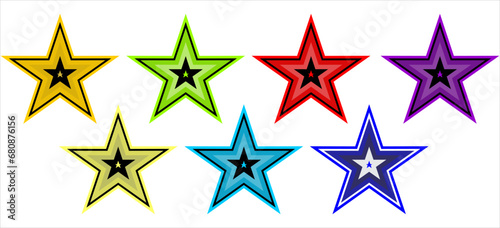 Stars. Set of various colorful shiny vector stars. Vector Isolated.