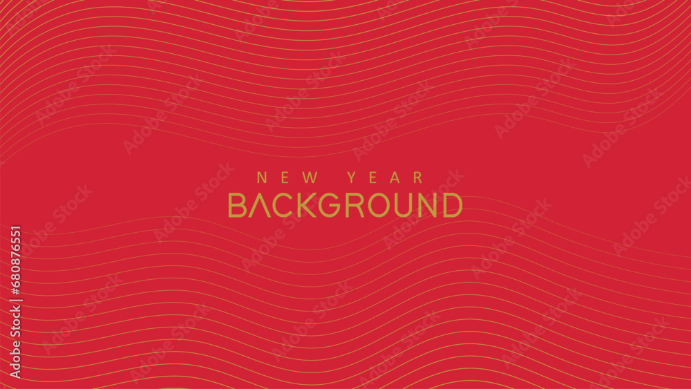 Happy New Year Premium background golden wave line isolated red background. Modern futuristic graphic design element. minimalist