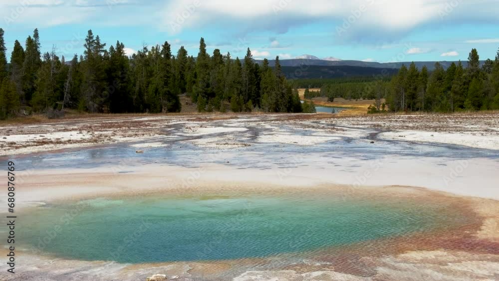 Midway Geyser Basin Grand Prismatic Spring Yellowstone National Park Old Faithful Grand loop scenic Wyoming Idaho mist steam thermal colorful yellow aqua blue wind morning cinematic still Midway Geyser Basin Grand Prismatic Spring Yellowstone National Park Old Faithful Grand loop scenic Wyoming Idaho mist steam thermal colorful yellow aqua blue wind morning cinematic still